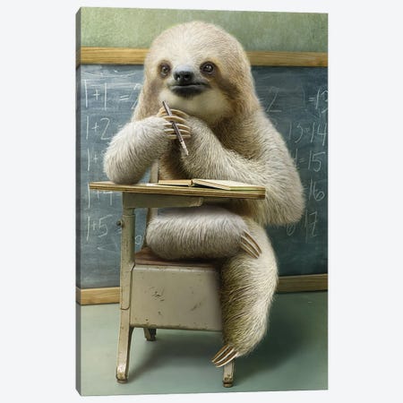 Sloth In Class Canvas Print #ADL89} by Adam Lawless Canvas Art