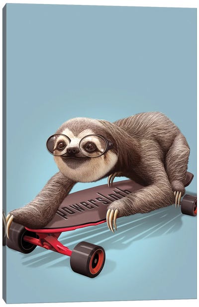 Sloth Skateboard Canvas Art Print - Skateboarding Art