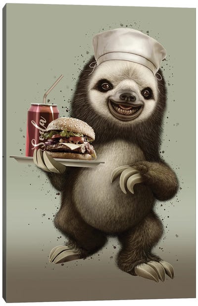 Sloth Waiter Canvas Art Print - Sloth Art