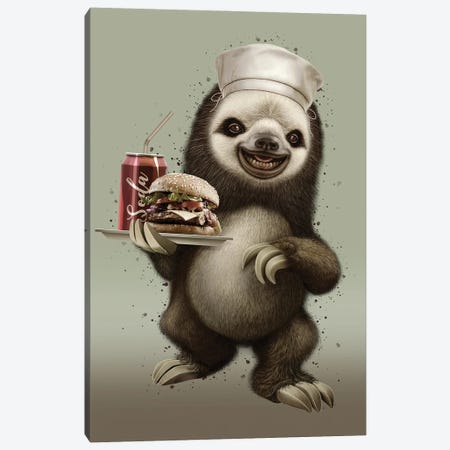 Sloth Waiter Canvas Print #ADL91} by Adam Lawless Art Print