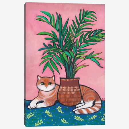 My Cute Tiger Under The Palm Tree Canvas Print #ADN101} by Alexandra Dobreikin Canvas Wall Art