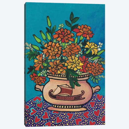 Marigolds In A Ceramic Vase Canvas Print #ADN105} by Alexandra Dobreikin Art Print