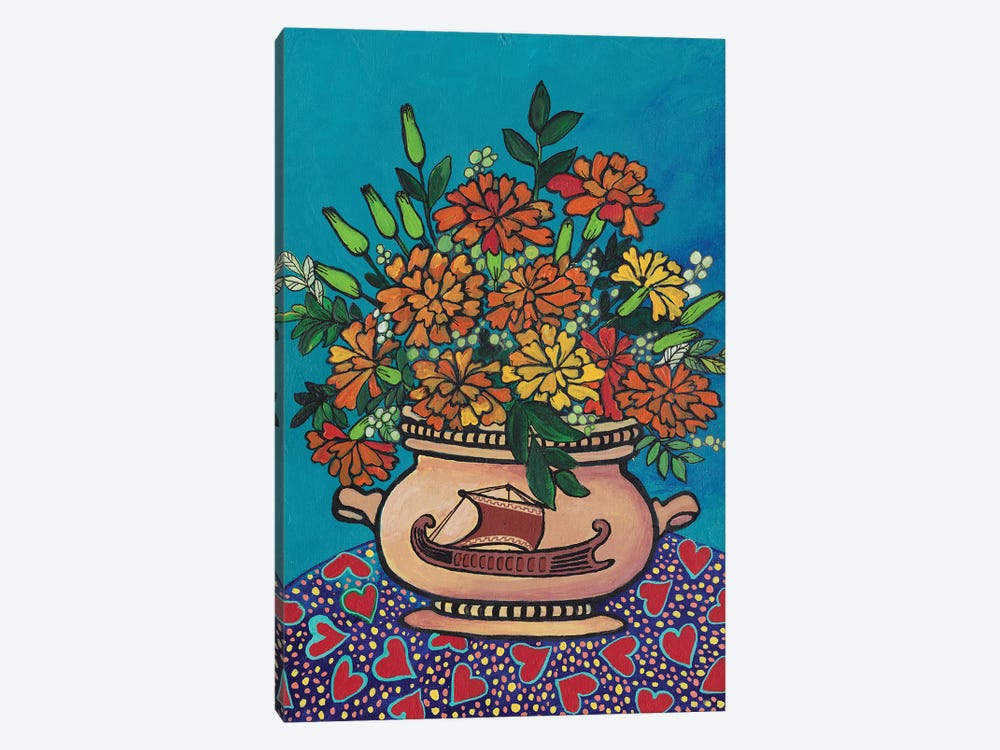 Marigolds In A Ceramic Vase by Alexandra Dobreikin 1-piece Canvas Wall Art