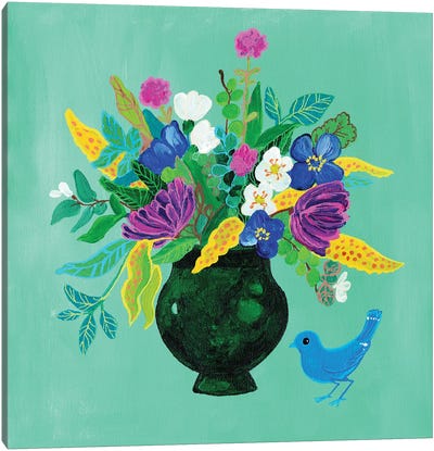 Blue Birdie Canvas Art Print - Alexandra Dobreikin