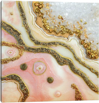 Gold Pink Rose Geode Canvas Art Print - Agate, Geode & Mineral Art