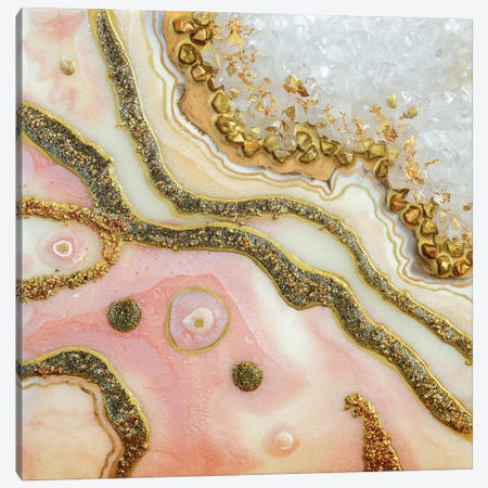 Gold Pink Rose Geode Canvas Print #ADN12} by Alexandra Dobreikin Art Print