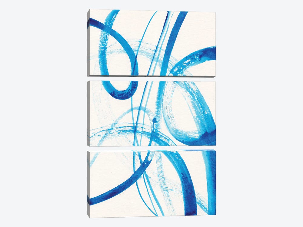 Calligraphy In Blue III by Alexandra Dobreikin 3-piece Canvas Art Print