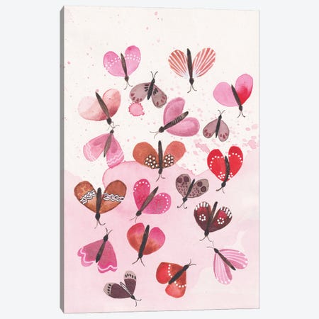 Pink Butterflies Canvas Print #ADN161} by Alexandra Dobreikin Canvas Wall Art