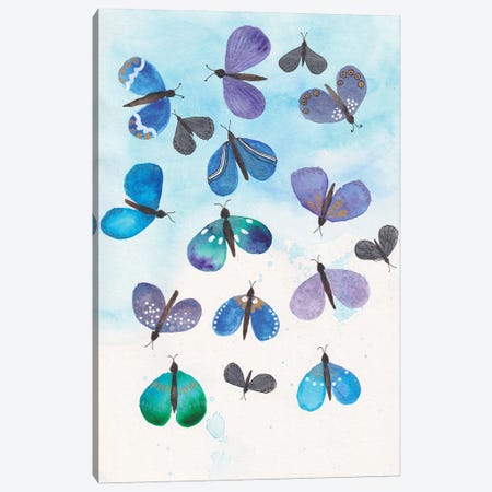 Blue Butterflies Canvas Print #ADN162} by Alexandra Dobreikin Canvas Wall Art