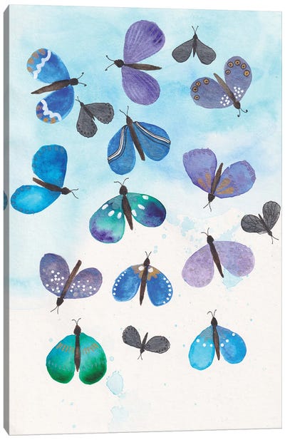 Blue Butterflies Canvas Art Print - Alexandra Dobreikin