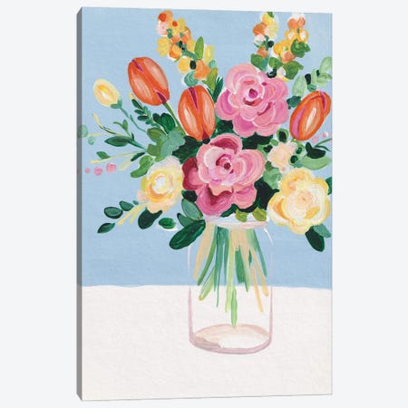Bouquet On A Blue Background Inspired By Matisse II Canvas Print #ADN164} by Alexandra Dobreikin Canvas Print