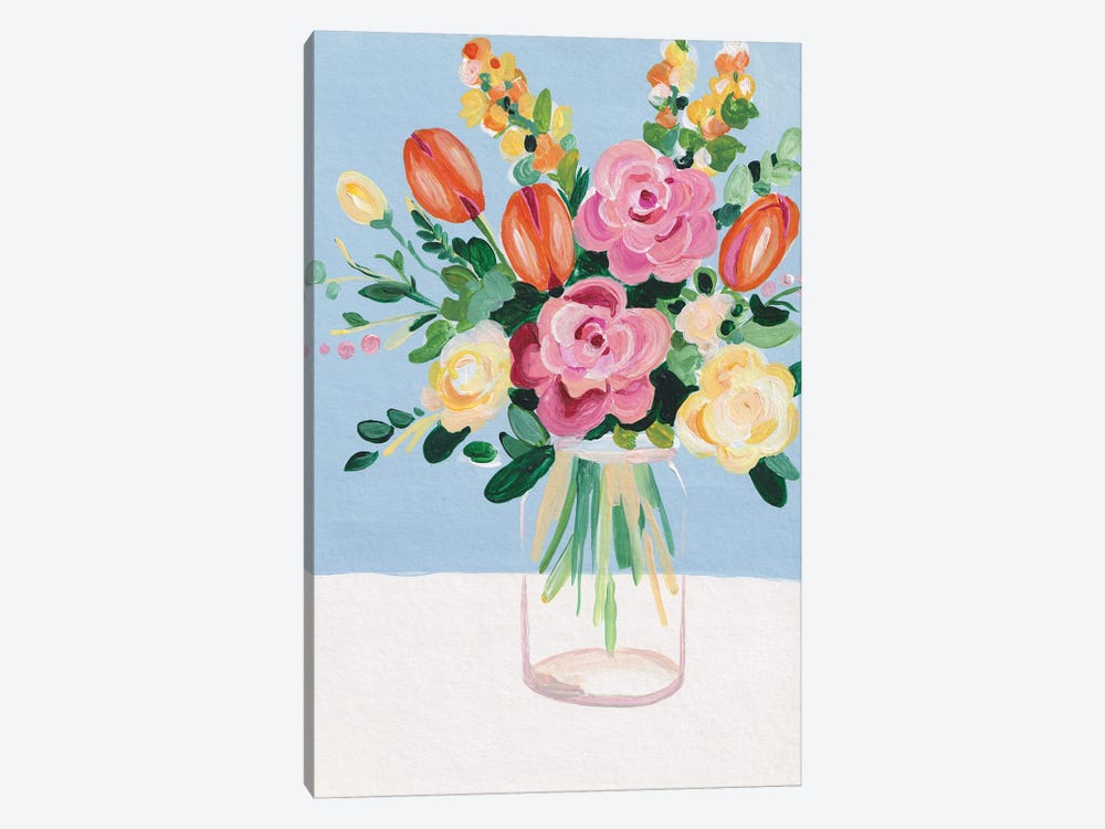 Bouquet On A Blue Background Inspired By Matisse II by Alexandra Dobreikin 1-piece Canvas Print