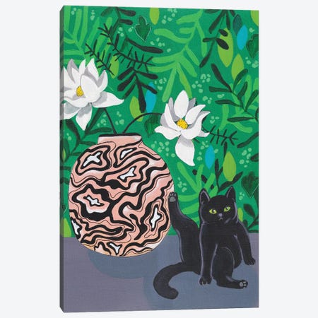 Cat And Pink Vase Canvas Print #ADN186} by Alexandra Dobreikin Art Print