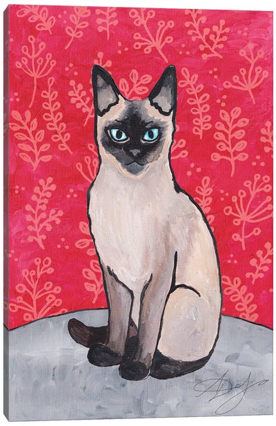 Siamese Cat On A Red Background Canvas Art Print - Alexandra Dobreikin
