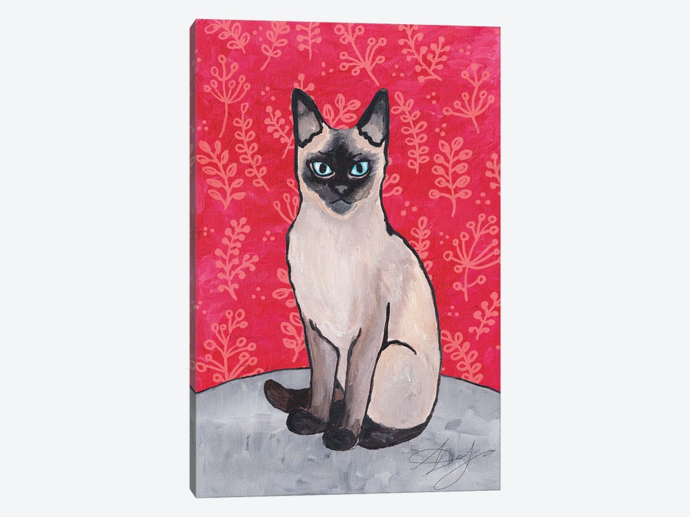 Siamese Cat On A Red Background by Alexandra Dobreikin 1-piece Canvas Print