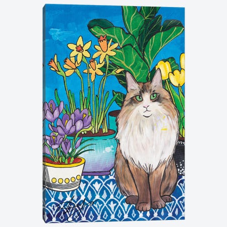 Norwegian Forest Cat Among Spring Flowers Canvas Print #ADN235} by Alexandra Dobreikin Canvas Print