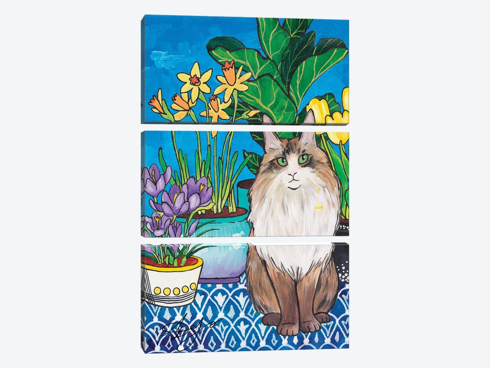 Norwegian Forest Cat Among Spring Flowers by Alexandra Dobreikin 3-piece Canvas Print