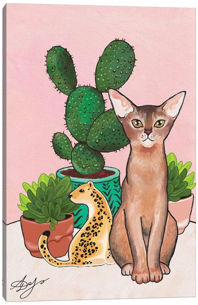 Abyssinian Cat Among Cacti And Succulents Canvas Art Print - Cheetah Art