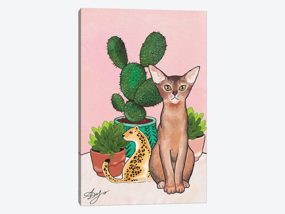 Abyssinian Cat Among Cacti And Succulents by Alexandra Dobreikin 1-piece Canvas Wall Art