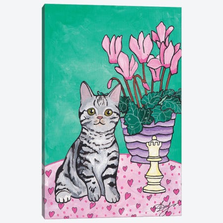 Cute Gray Kitten On A Pink Tablecloth Canvas Print #ADN241} by Alexandra Dobreikin Canvas Print