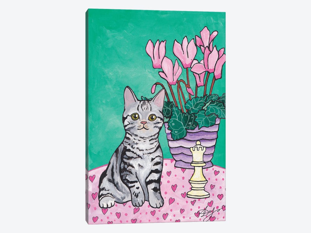 Cute Gray Kitten On A Pink Tablecloth by Alexandra Dobreikin 1-piece Canvas Art