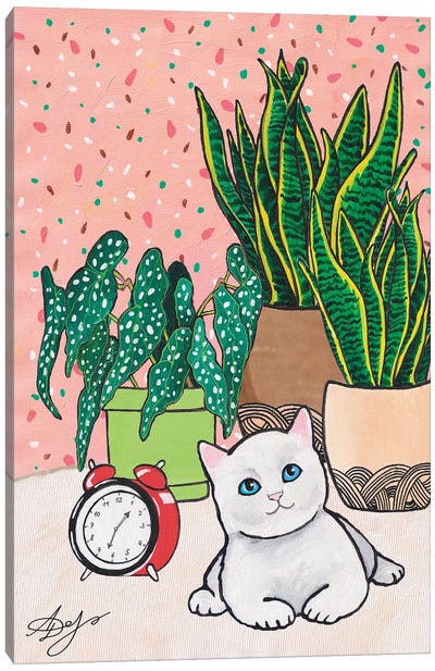 Cute Little White Kitten Canvas Art Print - Clock Art