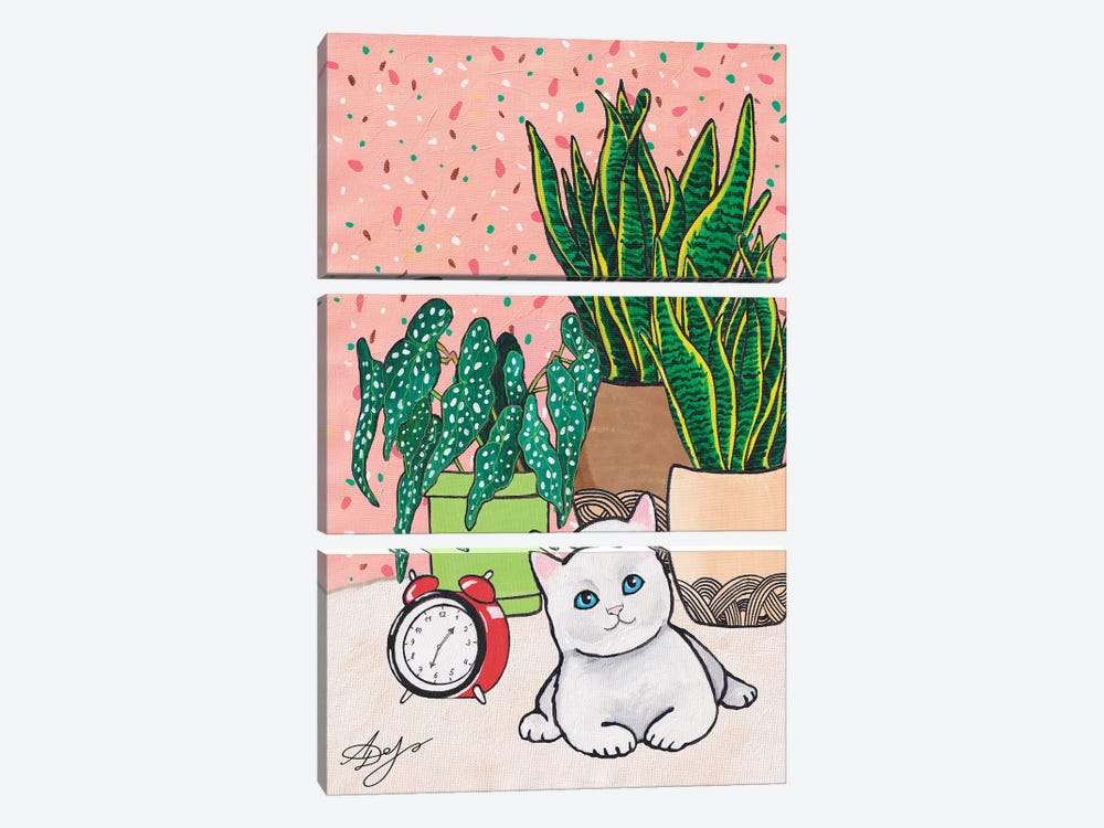 Cute Little White Kitten by Alexandra Dobreikin 3-piece Canvas Art Print