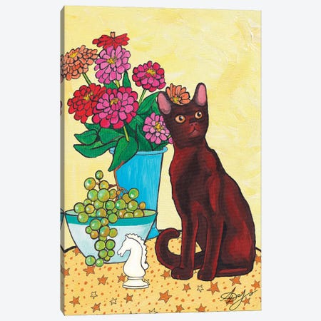 Burmese Cat With A Bouquet Of Gerberas Canvas Print #ADN244} by Alexandra Dobreikin Canvas Wall Art