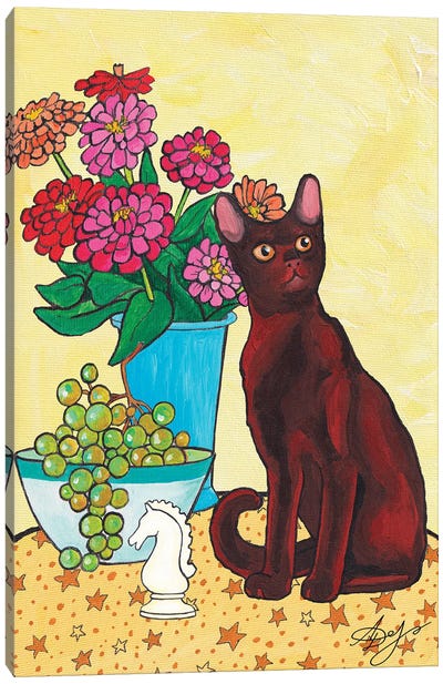Burmese Cat With A Bouquet Of Gerberas Canvas Art Print - Alexandra Dobreikin