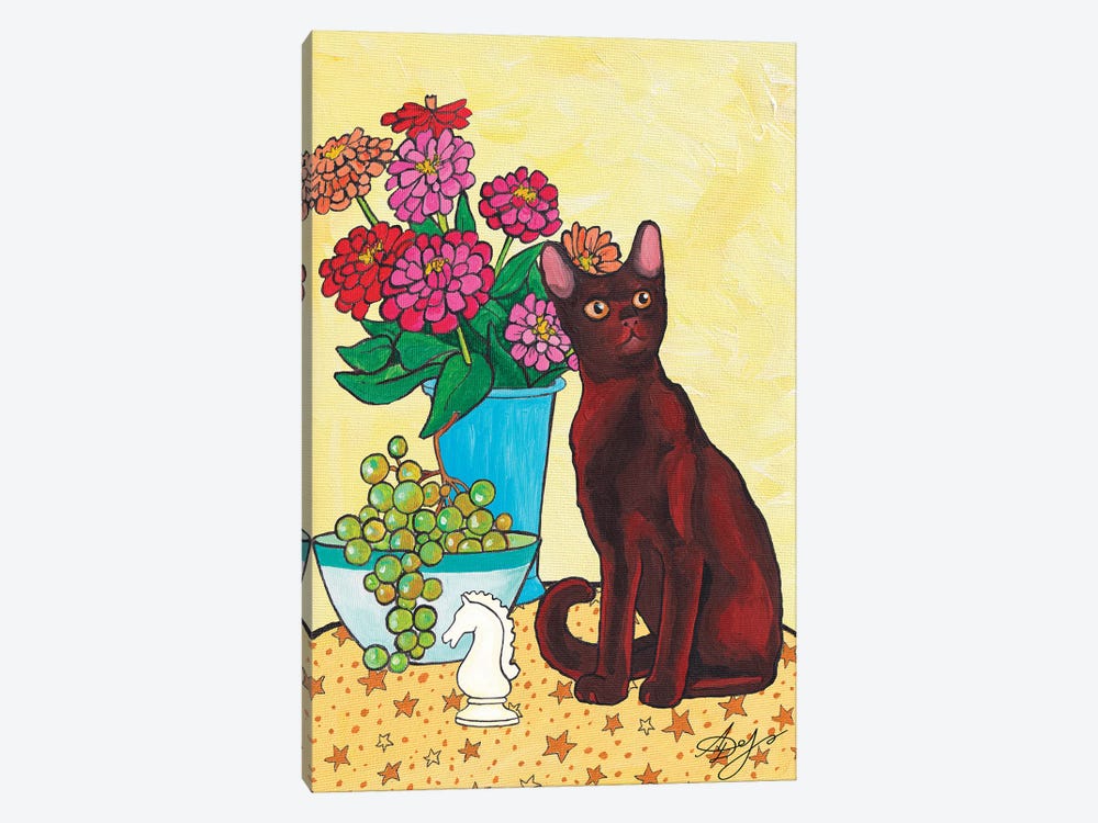 Burmese Cat With A Bouquet Of Gerberas by Alexandra Dobreikin 1-piece Canvas Art Print