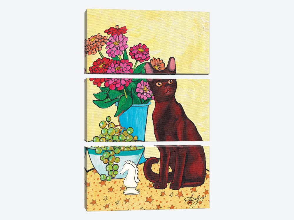 Burmese Cat With A Bouquet Of Gerberas by Alexandra Dobreikin 3-piece Canvas Art Print