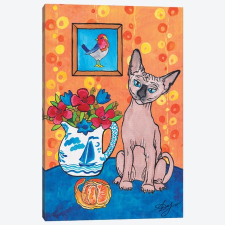 Sphynx Cat And Dutch Jug With Flowers Canvas Print #ADN245} by Alexandra Dobreikin Canvas Artwork
