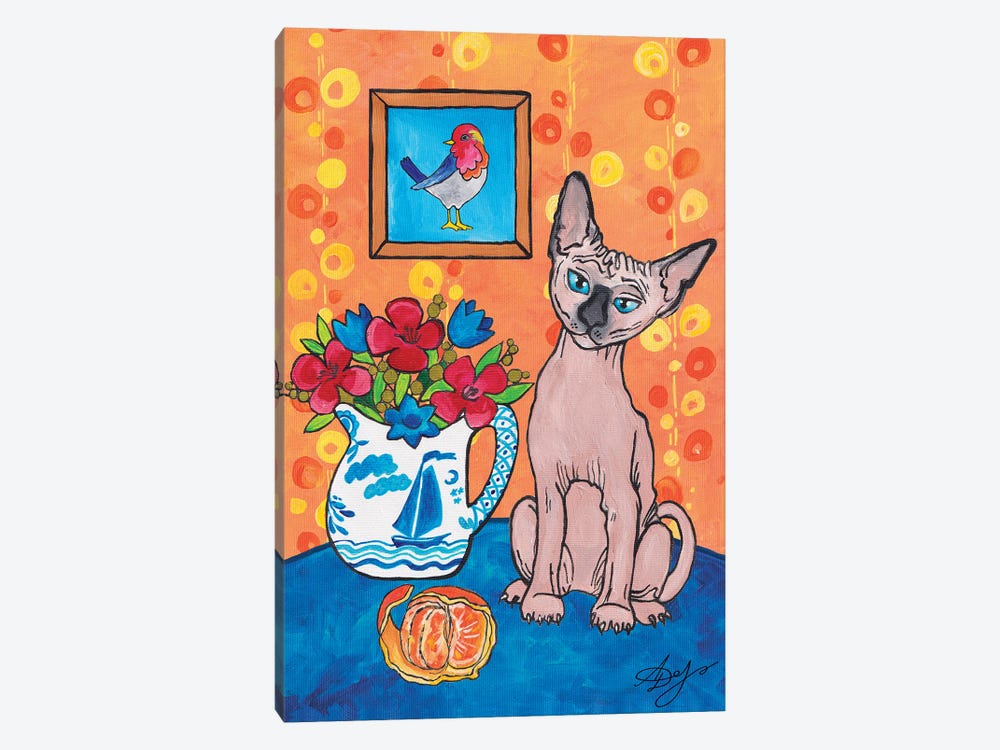 Sphynx Cat And Dutch Jug With Flowers by Alexandra Dobreikin 1-piece Canvas Artwork
