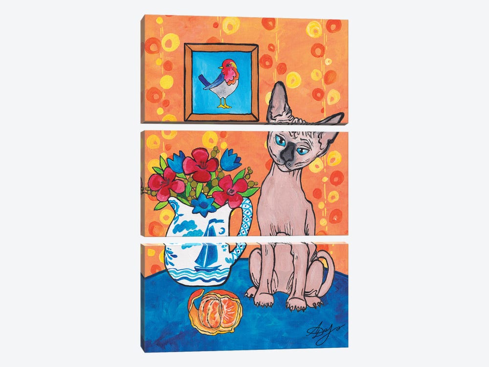 Sphynx Cat And Dutch Jug With Flowers by Alexandra Dobreikin 3-piece Canvas Art