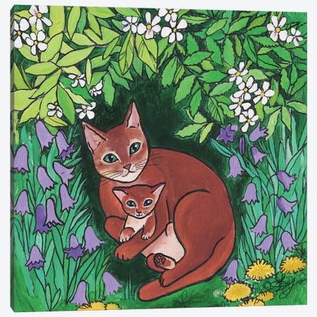 Сat And Kitten In The Garden Canvas Print #ADN248} by Alexandra Dobreikin Art Print