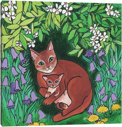 Сat And Kitten In The Garden Canvas Art Print - Alexandra Dobreikin
