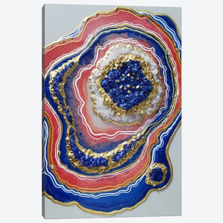 Agate Geode Gold, Coral ,Sapphire Canvas Print #ADN328} by Alexandra Dobreikin Canvas Wall Art