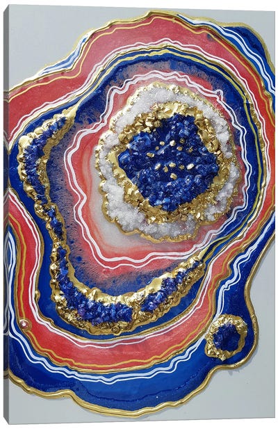 Agate Geode Gold, Coral ,Sapphire Canvas Art Print - Alexandra Dobreikin