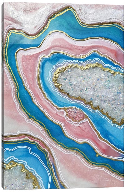 Agate Geode Gold, Pearl, Blue Pink Canvas Art Print - Agate, Geode & Mineral Art