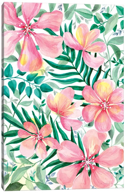 Pink Garden Canvas Art Print - Tropical Leaf Art