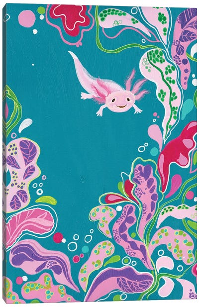 Happy Axolotl Canvas Art Print - Alexandra Dobreikin