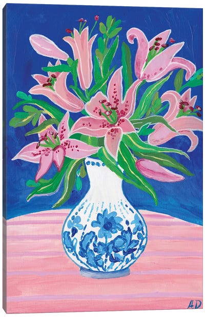 Pink Lilies Canvas Art Print - Alexandra Dobreikin
