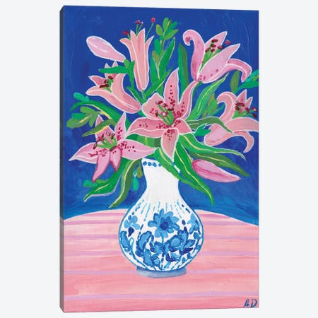 Pink Lilies. Canvas Print #ADN89} by Alexandra Dobreikin Canvas Art