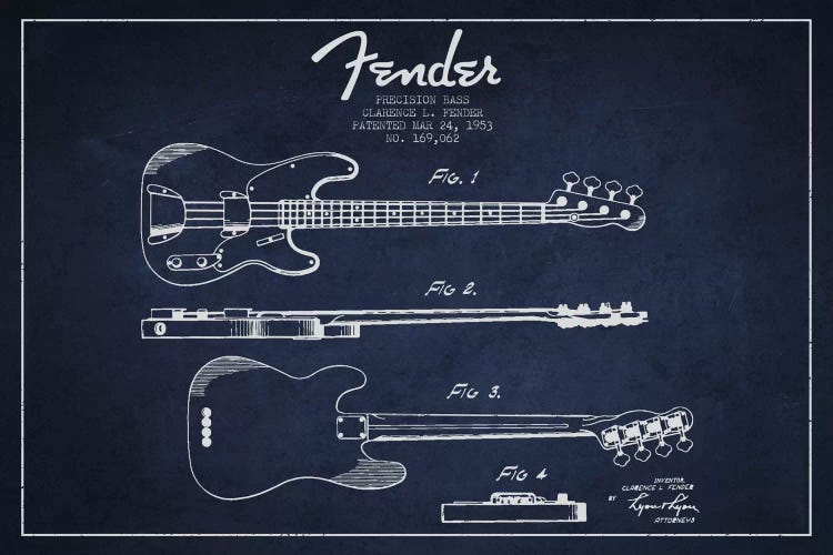 Fender Guitar Navy Blue Patent Blueprint