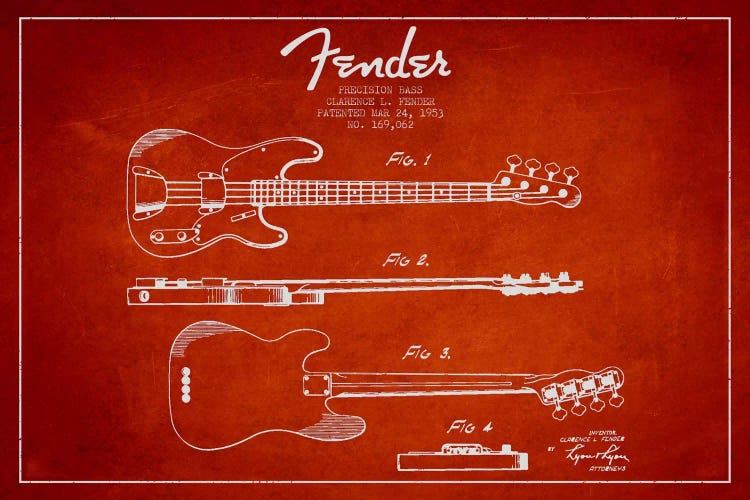 Fender Guitar Red Patent Blueprint