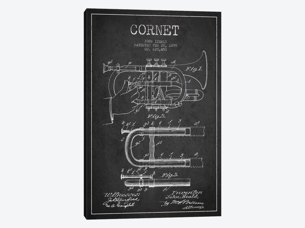 Cornet Charcoal Patent Blueprint by Aged Pixel 1-piece Canvas Wall Art