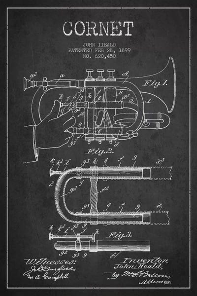 Trumpets: Cornet Charcoal Patent Blueprint by Aged Pixel