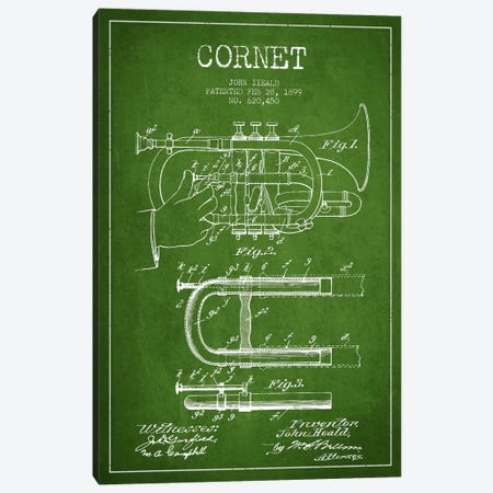Cornet Green Patent Blueprint Canvas Print #ADP1005} by Aged Pixel Canvas Art Print