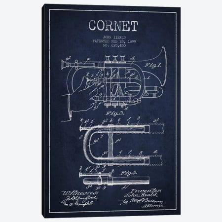 Cornet Navy Blue Patent Blueprint Canvas Print #ADP1006} by Aged Pixel Canvas Art Print