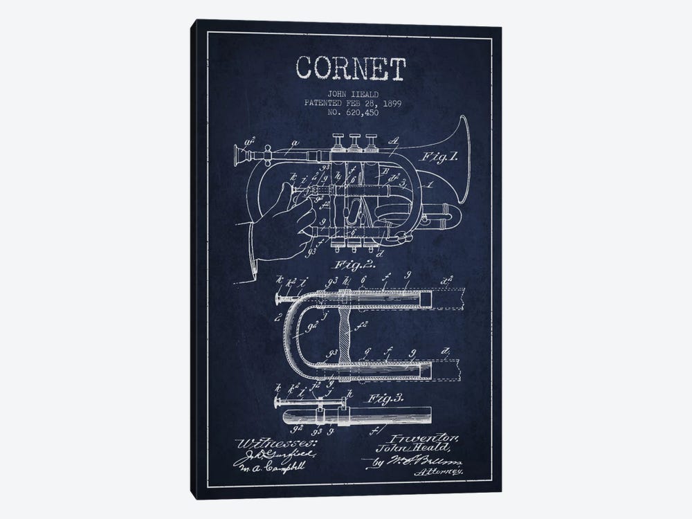 Cornet Navy Blue Patent Blueprint by Aged Pixel 1-piece Canvas Artwork